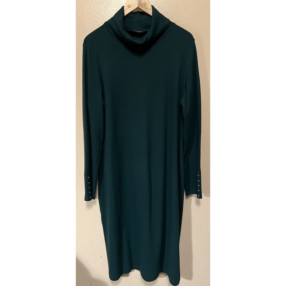 Lauren Ralph Lauren Turtleneck Dress Gold Buttons Green Black Label Women Sz 18?